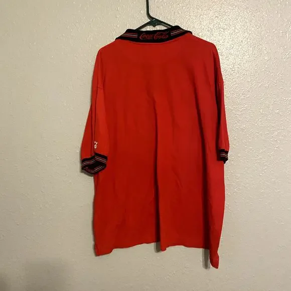 2XL Coca Cola Red Polo Shirt Black Collar Large Logo Classic Soda Brand Top - Picture 2 of 9